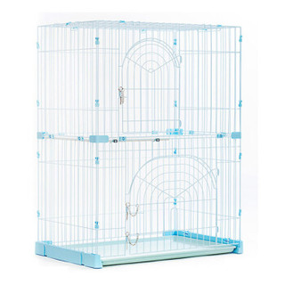 爱丽思IRIS 猫笼子宠物笼子豪华托盘式易清扫猫笼子双层别墅猫笼子PC902蓝