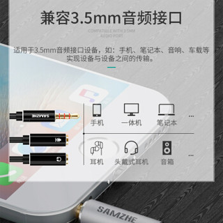 SAMZHE 山泽 耳机麦克风一分二音频线3.5mm 手机电脑转接头二合一笔记本转换器0.25米黑 YP-600