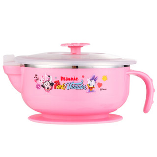迪士尼（Disney）儿童餐具 婴儿注水保温碗宝宝304不锈钢餐具带吸盘辅食碗 粉色米妮