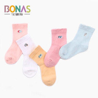 宝娜斯（BONAS）儿童袜子男童女童宝宝四季棉袜袜子5双装  10-12岁  G1781