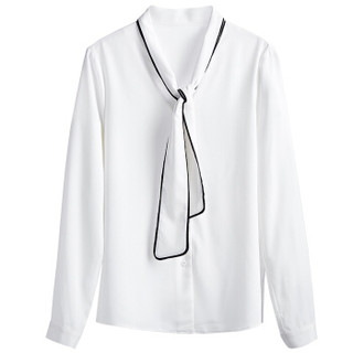 尚都比拉（Sentubila）2019新款女装撞色系带衬衫简约百搭职业长袖雪纺衫 193V0526352 白色 XL