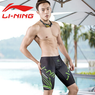 李宁 LI-NING泳裤男士专业及膝温泉泳衣五分游泳裤 LSSN487-1 黑色数码印 XL