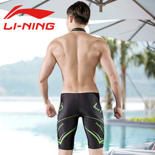 李宁 LI-NING泳裤男士专业及膝温泉泳衣五分游泳裤 LSSN487-1 黑色数码印 XL