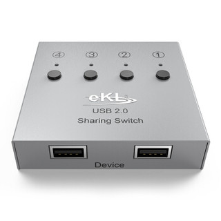 eKL QH-04UA USB打印机共享器一拖四 4口多台电脑自动手动切换器4进2出1出 方口线鼠标键盘共享