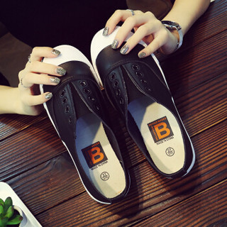 飞耀（FEIYAO）纯色女学生平底超纤韩版乐福鞋L-802 黑色 38