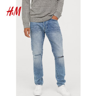 H&M 男士直筒中腰牛仔长裤0611020 深牛仔蓝色27
