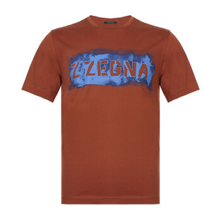 Z ZEGNA 杰尼亚 男士棕色LOGO图案棉质圆领短袖T恤 VS372 ZZ630A 6A6 L码
