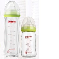 pigeon 贝亲 奶瓶奶嘴系列 婴儿宽口径奶瓶套装 绿色（240ml+160ml +手柄+奶瓶刷）