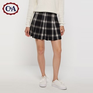 C&A学院复古格子短裙女2020春季新款半身百褶裙CA200224581-M0