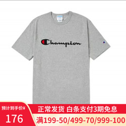 冠军Champion男款经典草写刺绣LOGO圆领休闲短袖t恤美版T1919G