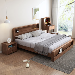 客家木匠 高箱储物大床1.8米双人床主卧现代简约胡桃木实木床单人木质床铺