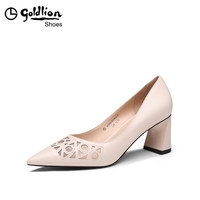 金利来（goldlion）女鞋尖头浅口粗高跟镂空设计职业工作单鞋62691010521P-米白-36码
