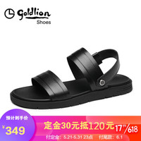 金利来（goldlion）凉鞋男休闲鞋时尚舒适皮沙滩鞋54292006901A-黑色-37码