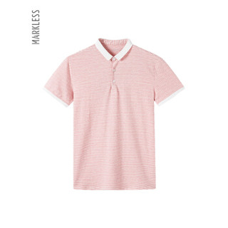 MARKLESS POLO衫男时尚细条纹T恤弹力针织短袖衫TXA9676M粉色1 175/92（L）