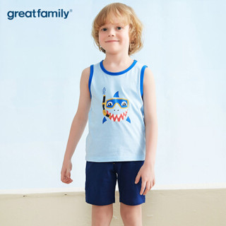 歌瑞家（greatfamily）A类童装纯棉儿童套装夏季男童背心短裤两件装 蓝色90
