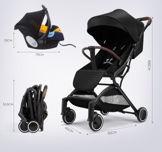 B-BEKO 婴儿推车 (可换向、四轮推车、轻便、炫酷黑)