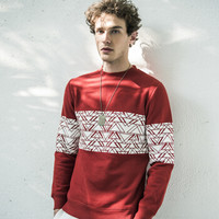 AK男装 （AKSERIES）HOLIDAY系列长袖拉绒几何图形印花卫衣1705108 铁锈红 XL