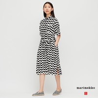 女装 Marimekko 麻混纺衬衫式连衣裙(五分袖) 426809