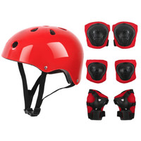 志动 儿童平衡车自行车护具7件套装骑行头盔 红色