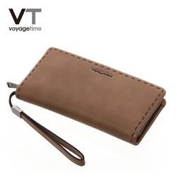 voyagetime新款棕色时尚男士手拿包钱包长款拉链包牛皮票夹钱夹包