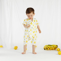 贝吻 婴儿连体衣短袖爬服新生儿纱布衣服防蚊宝宝睡衣B6156 柠檬59码