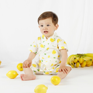 贝吻 婴儿连体衣短袖爬服新生儿纱布衣服防蚊宝宝睡衣B6156 柠檬59码