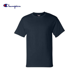 银联专享：Champion 冠军 男女款美版经典纯色圆领短袖T恤 深蓝色 L码