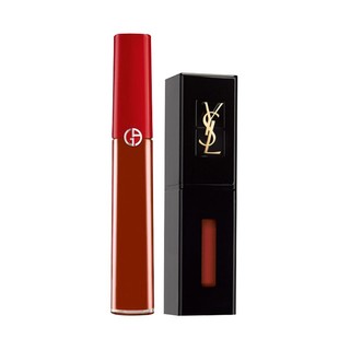 YVES SAINT LAURENT 圣罗兰&GIORGIO ARMANI beauty 阿玛尼彩妆 唇釉套装 (黑管唇釉#416番茄红5.5ml+臻致丝绒哑光唇釉#405Sultan番茄红6.5ml)