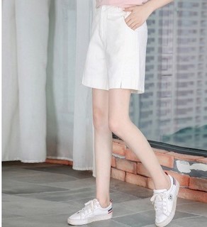 夏季女款纯色棉质微弹修身休闲短裤 S 白色