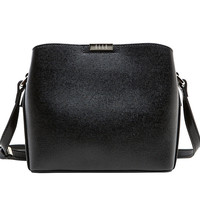 ELLE女包水桶包百搭时尚女士牛皮单肩包手提包简约复古小包E28F1290142BK 黑色