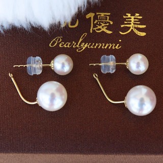 Pearlyuumi Akoya海水珍珠双珠耳环一款两戴 5-6mm and 8-8.5mm