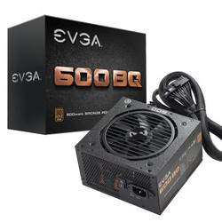 EVGA 额定600W BQ电脑电源 (80PLUS铜牌/半模组/3年质保/台式主机电源)