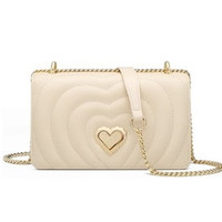 金狐狸（FOXER）包包女包牛皮心形单肩包女菱格链条时尚百搭ck风爱心小方包斜挎包女 997003F 米白色