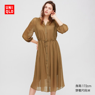 Uniqlo 优衣库裙装 Uniqlo 优衣库女士纯色雪纺七分袖连衣裙 报价价格评测怎么样 什么值得买