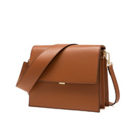 薇妮(Viney)牛皮女包时尚单肩包女韩版小方包简约百搭大包宽肩带斜挎女士包包(复古棕)