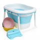 育芽婴儿浴桶 儿童沐浴桶 宝宝二合一加大可折叠洗澡桶带脸盆三件套套装大号-蓝色