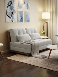 多功能两用可折叠布艺客厅小户型实木北欧双人坐卧推拉伸缩沙发床
