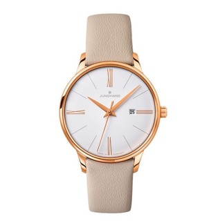 JUNGHANS 大师系列 047/7570.00 女士石英手表 30.8mm 白色 米色 牛皮