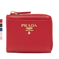 PRADA/普拉达 经典款多色牛皮金属LOGO饰简约女士短款拉链钱包