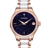 RUNOSD 斯诺威登 夜光陶瓷系列 8199 女士自动机械手表 34mm 蓝色 间金色 陶瓷