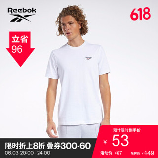 Reebok锐步夏季男女运动T恤VECTOR TEE圆领短袖纯色T恤  FK2666 FK2666_白色|黑色 A/L