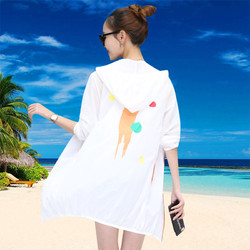 沙滩防晒衣女2018夏季新款韩版户外中长款防晒服白色海边度假外套