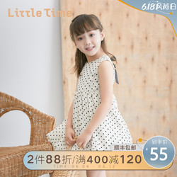 littletime童装2020夏装新款女童波点复古洋气裙子蝴蝶结连衣裙