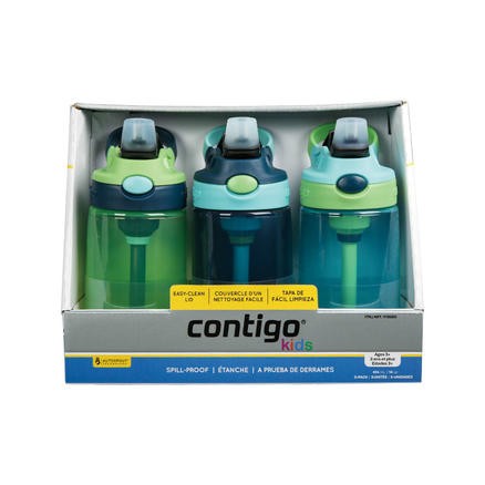 CONTIGO/康迪克 儿童防漏运动水杯三件套装（深蓝色+绿色+天蓝色）414ML*3个