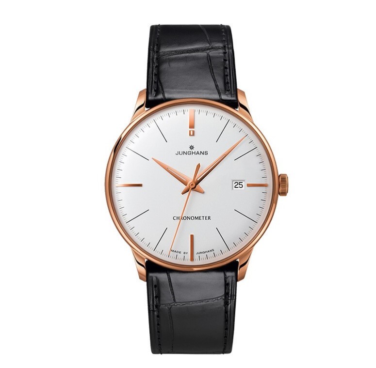 JUNGHANS 大师系列 027/7333.00  男士自动机械手表 38.4mm 白色 黑色 鳄鱼皮