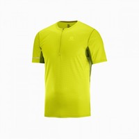 半拉链时尚 男款休闲短袖T恤 速干衣 AGILE 黄绿色