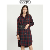 GOGIRL高歌秋季新品休闲BF风宽松衬衣中长款格子衬衫女GF9C85
