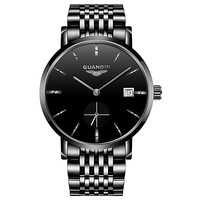 GUANQIN 冠琴 GQ-160028 男士自动机械手表 38mm 黑色 黑色 PVD镀黑精钢