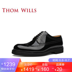 ThomWills固特异商务休闲男鞋手工真皮德比鞋布洛克雕花皮鞋英伦 黑色B款D125 7/40码