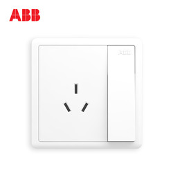 ABB开关插座无框远致白墙壁86型插座面板一开10A三孔空调插AO223 *5件